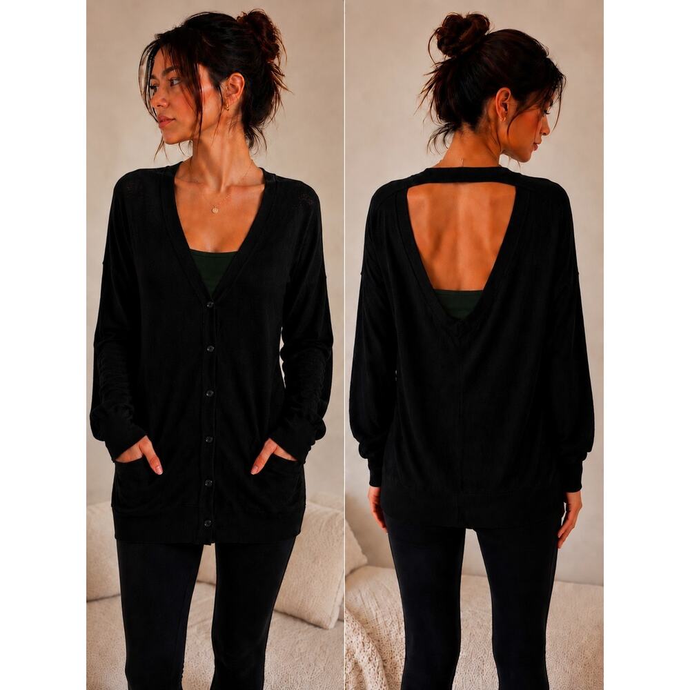 Alexander Wang Open Back Black Wool Cardigan Quiet Luxury Minimalist Balletcore